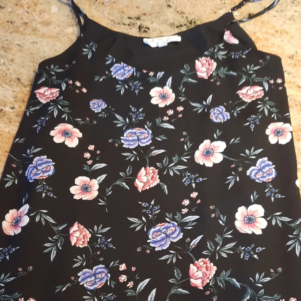 Hippie Rose Black Floral Spaghetti-Strap Cami with Pink & Blue Blossoms